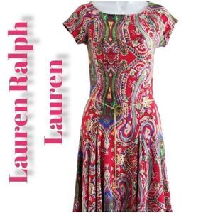 Lauren Ralph Lauren Paisley Dress With Gold Chain Belt Size M